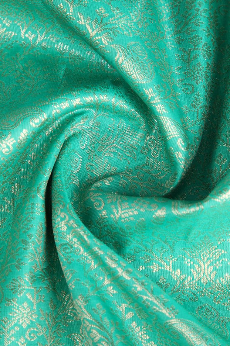 Teal Blue Apoorva Silk Sarees with Copper Zari Floral Patterns view 4