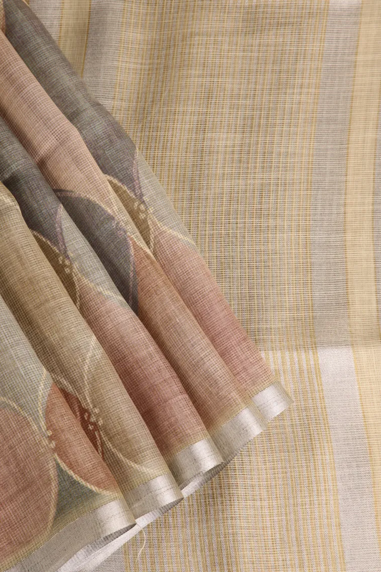 Linen White Linen Saree Without Zari With Geometric Shapes