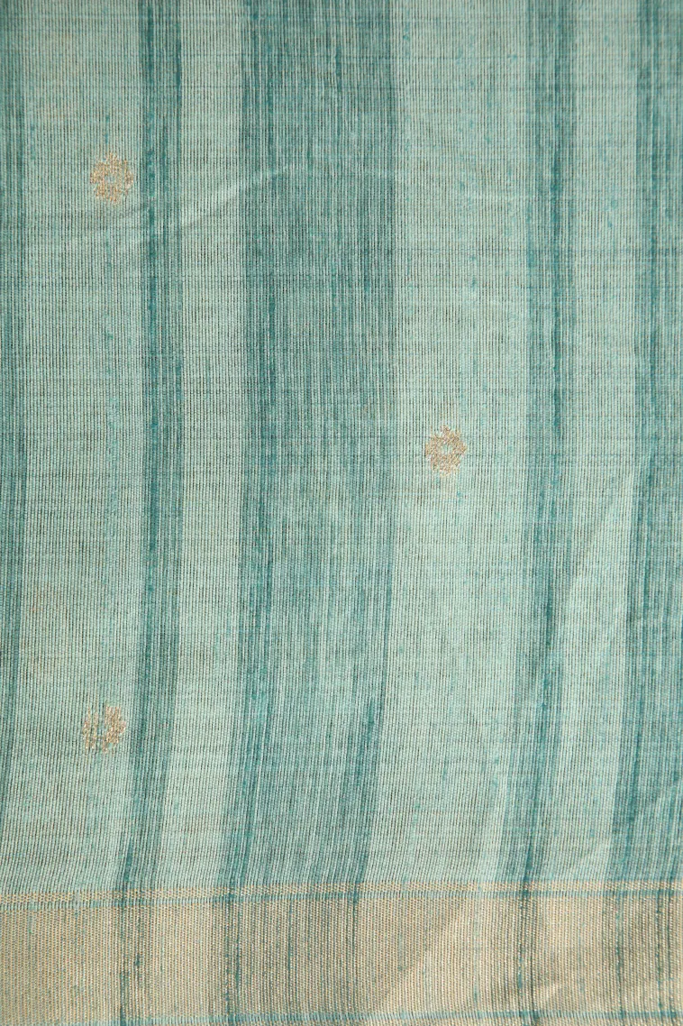Teal Blue Jute Sarees Without Zari With Stone Work view 3