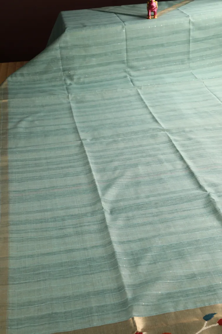 Teal Blue Jute Sarees Without Zari With Stone Work view 2