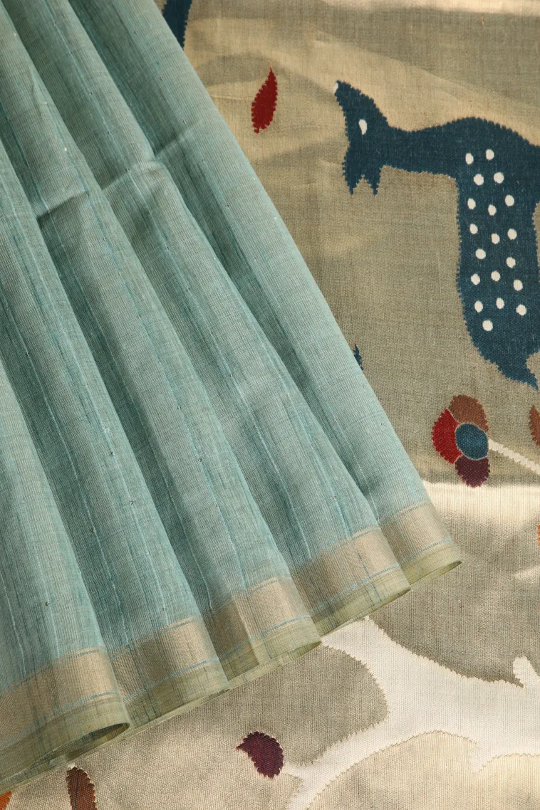 Teal Blue Jute Sarees Without Zari With Stone Work