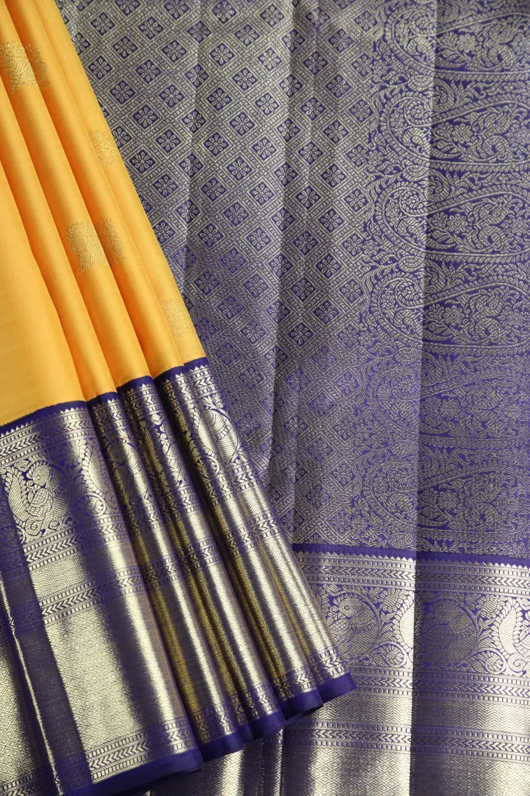 Lemon Yellow Kanchipuram Silk Sarees with Gold Zari Peacock Motifs