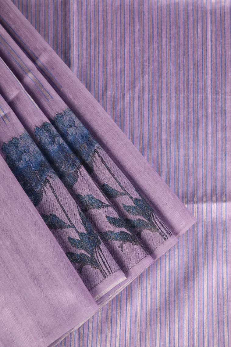 Periwinkle Purple Tussar Saree Without Zari With Stripes