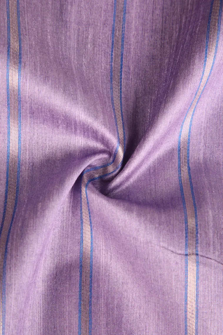 Periwinkle Purple Tussar Saree Without Zari With Stripes view 4