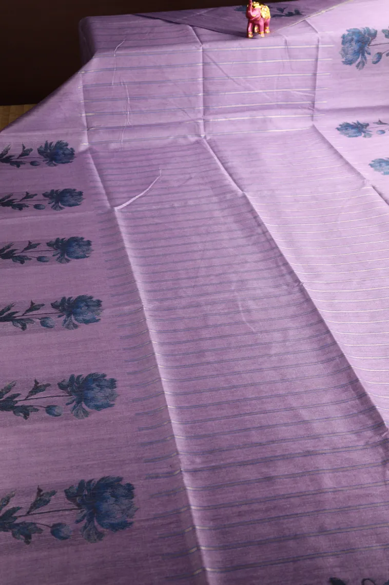 Periwinkle Purple Tussar Saree Without Zari With Stripes view 2