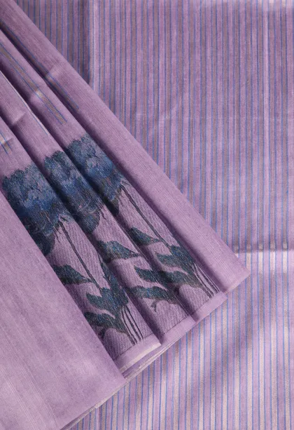 Periwinkle Purple Tussar Saree Without Zari With Stripes