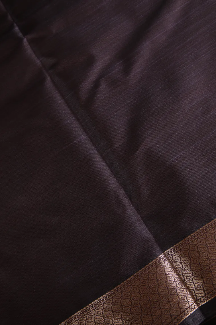 Chocolate Brown Soft Silk Sarees with Bronze Zari Flower Mottif view 3