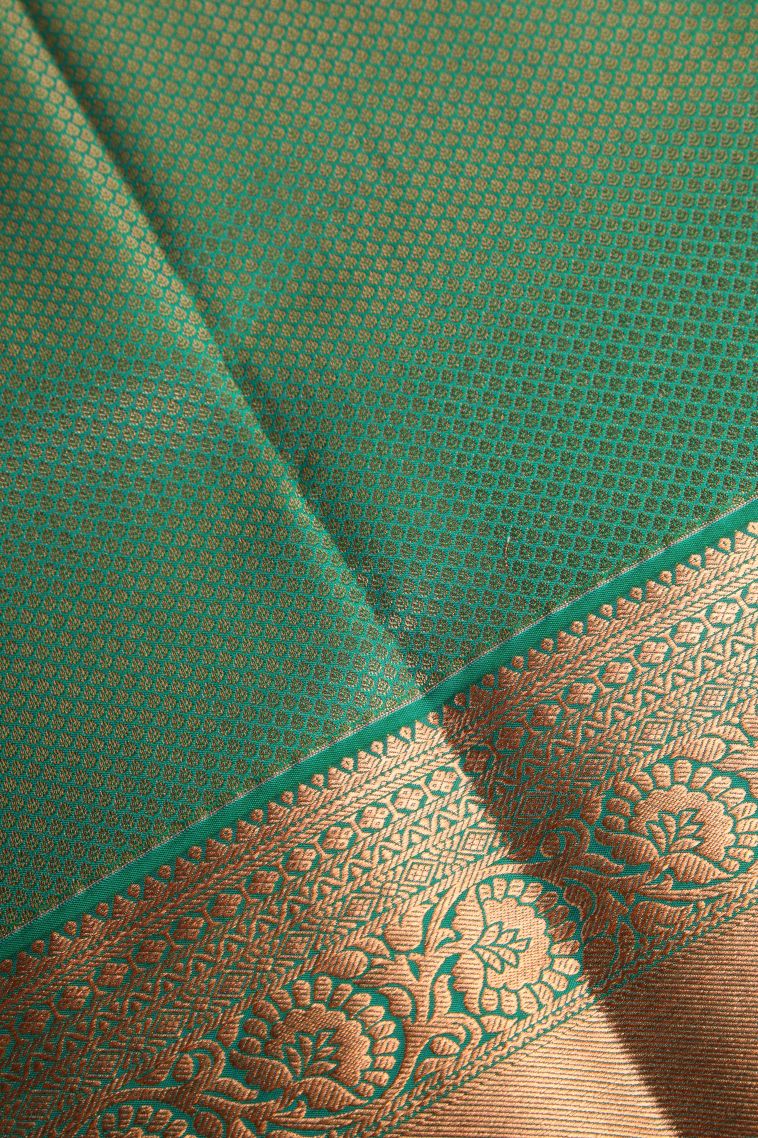 Basil Green Apoorva Silk Sarees with Copper Zari Floral Puttas view 3