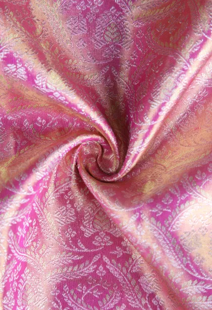 Rose Pink Kanchipuram Silk Sarees with Gold Zari Floral Patterns