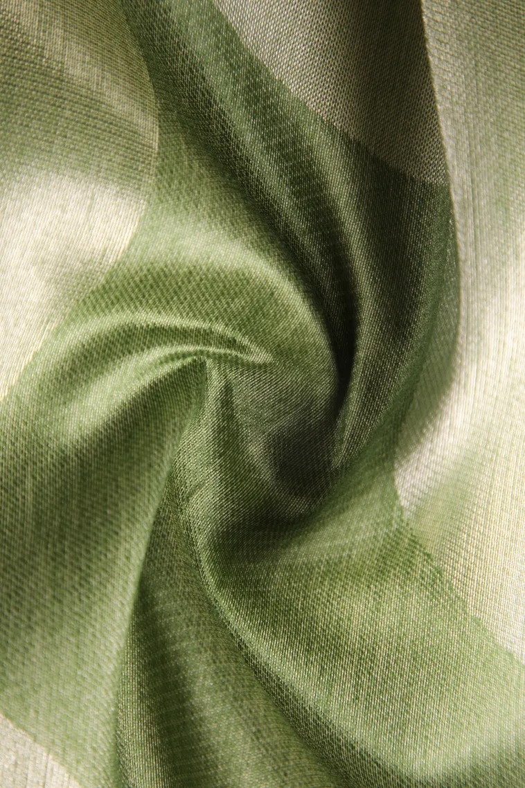 Pistachio Green Jute Sarees with Silver Zari Geometric Shapes view 4