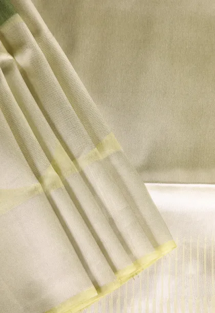 Pistachio Green Jute Sarees with Silver Zari Geometric Shapes