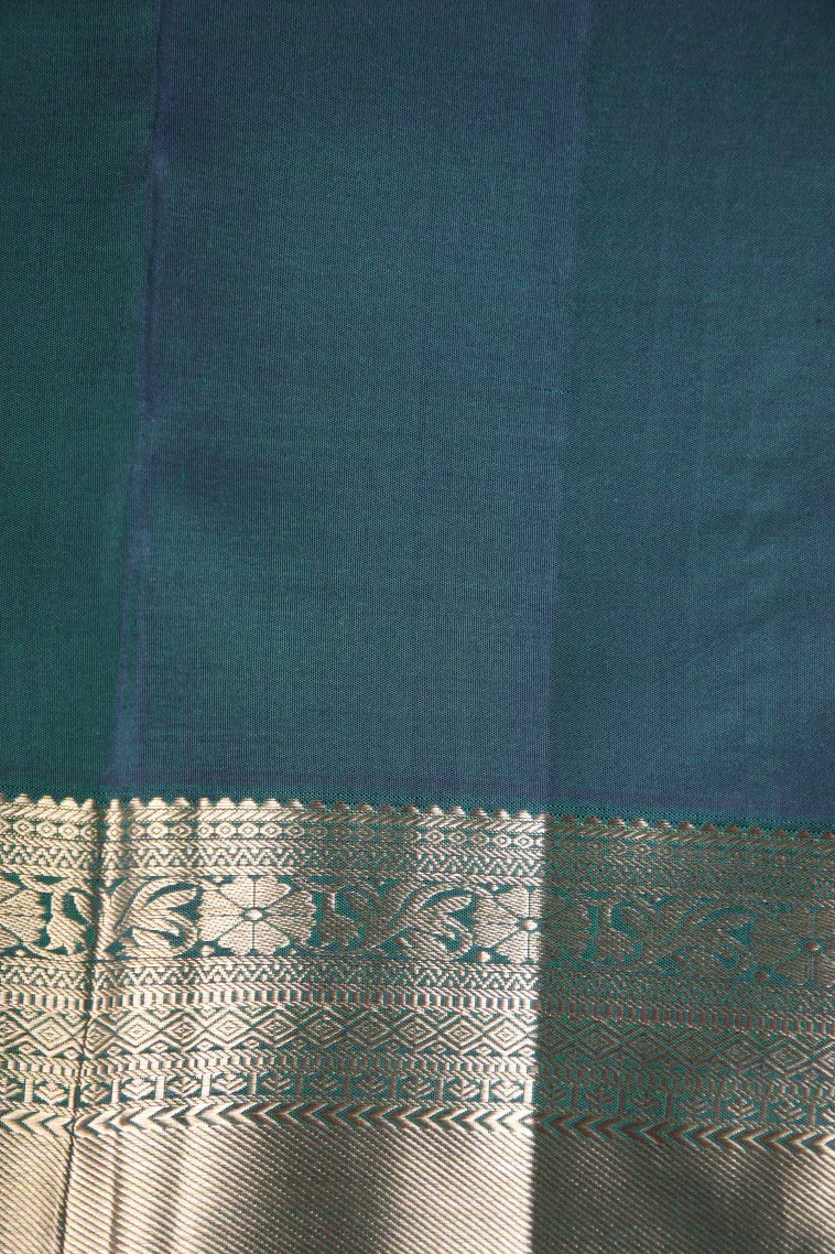 Ocean Blue Kanchipuram Silk Sarees with Gold Zari Floral Patterns view 3