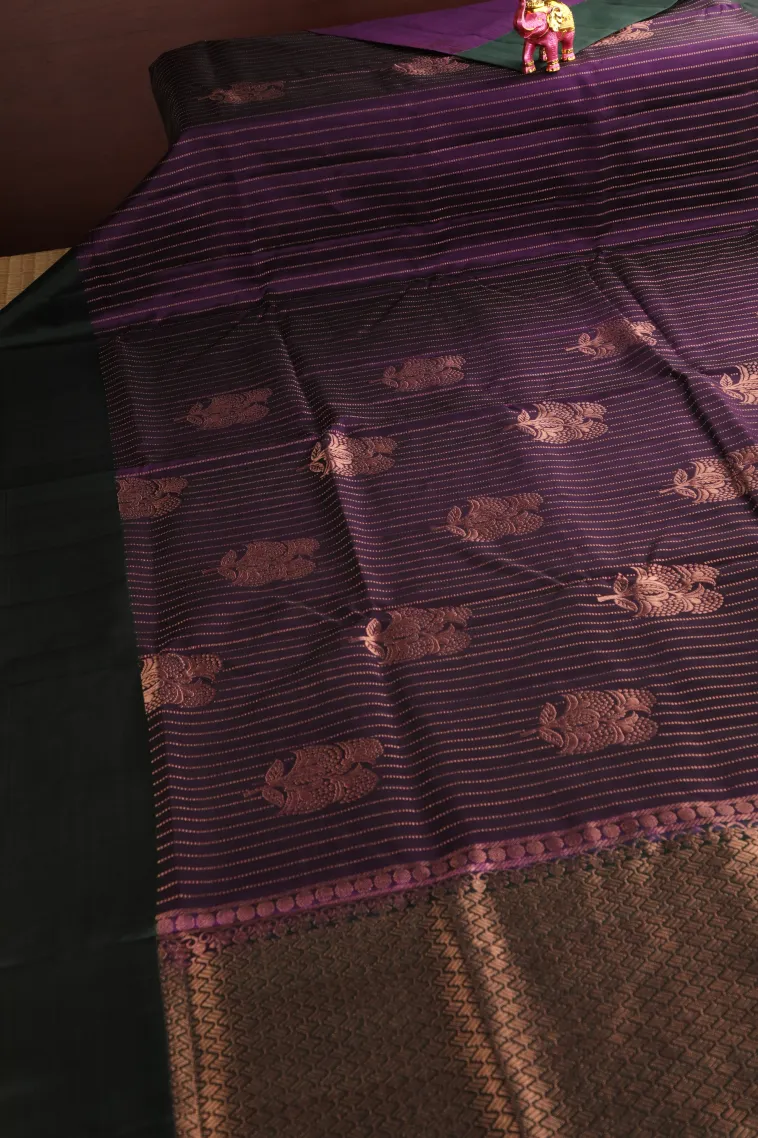 Viola Purple Soft Silk Saree with Copper Zari Straipes And Puttas view 2