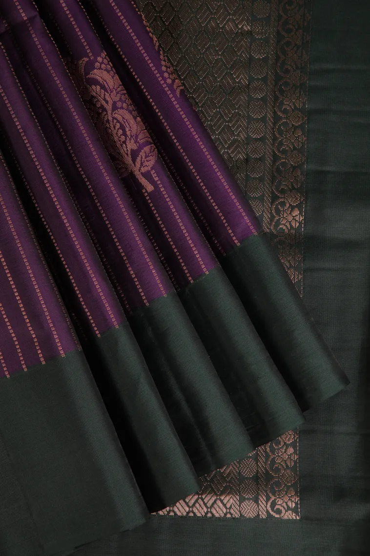 Viola Purple Soft Silk Saree with Copper Zari Straipes And Puttas