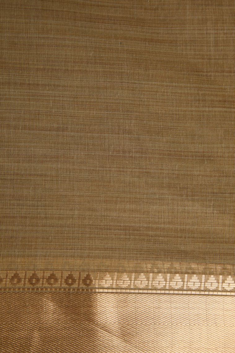 Hazelnut Yellow Chanderi Cotton Sarees Gold Zari with Floral Puttas Embroidary view 3