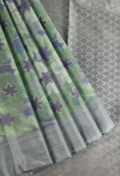 Slate Blue Soft Silk Sarees Without Zari With Floral Patterns
