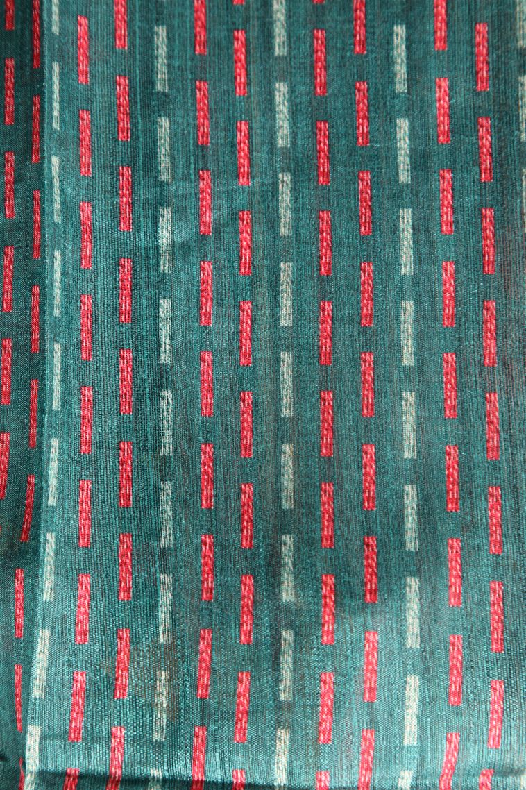 Teal Blue Raw Silk Sarees Without Zari With Checks view 3