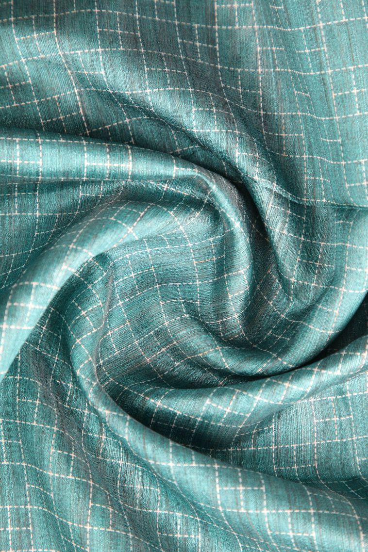 Teal Blue Raw Silk Sarees Without Zari With Checks view 4