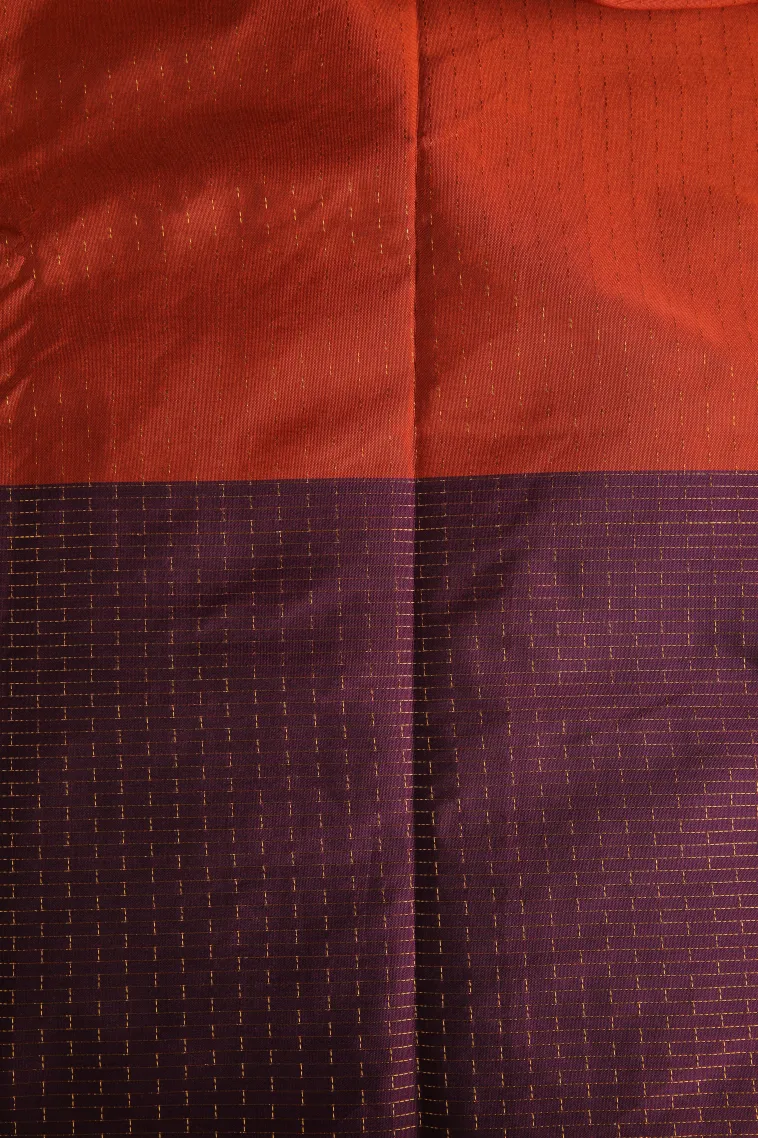 Fire Orange Arani Silk Sarees with Gold Zari Stripes view 3