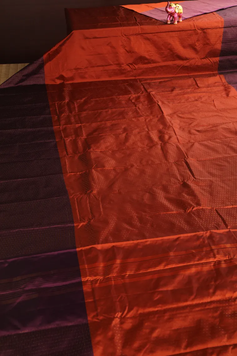 Fire Orange Arani Silk Sarees with Gold Zari Stripes view 2