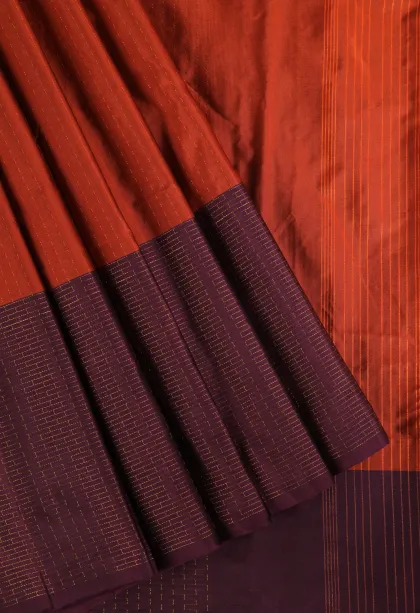 Fire Orange Arani Silk Sarees with Gold Zari Stripes