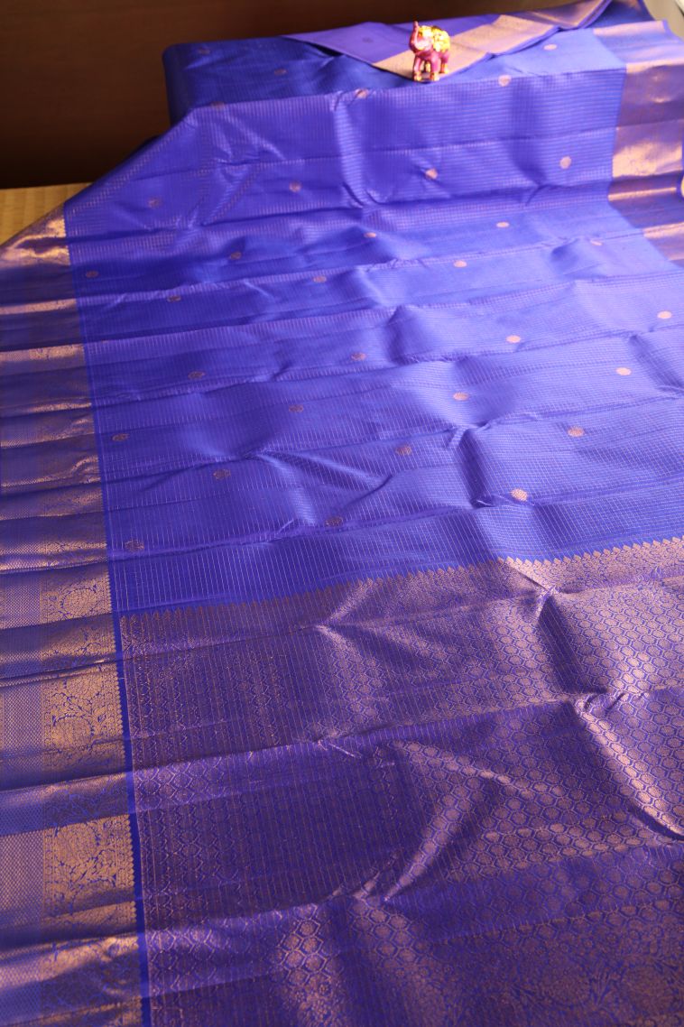 Lapis Blue Kanchipuram Silk Sarees with Gold Zari Rudhracham Mottif view 2