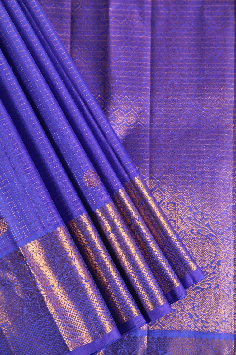 Lapis Blue Kanchipuram Silk Sarees with Gold Zari Rudhracham Mottif view 1