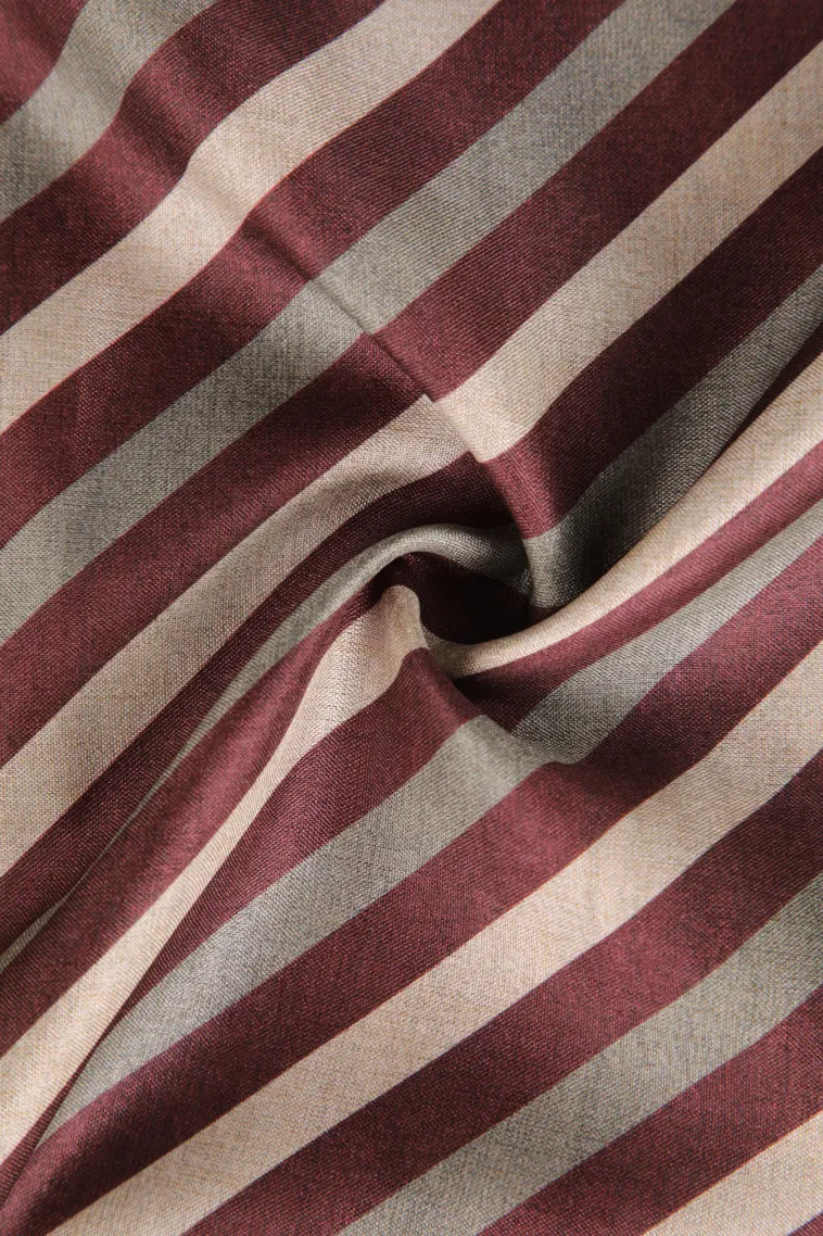 Berry Red Semi Raw Silk Printed Without Zari With Cross Straipes view 4
