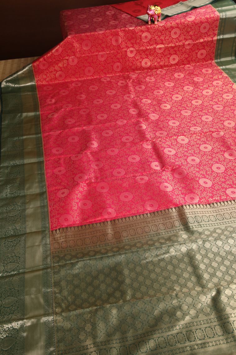 Punch Pink Apoorva Silk Sarees with Copper Zari Floral Patterns view 2