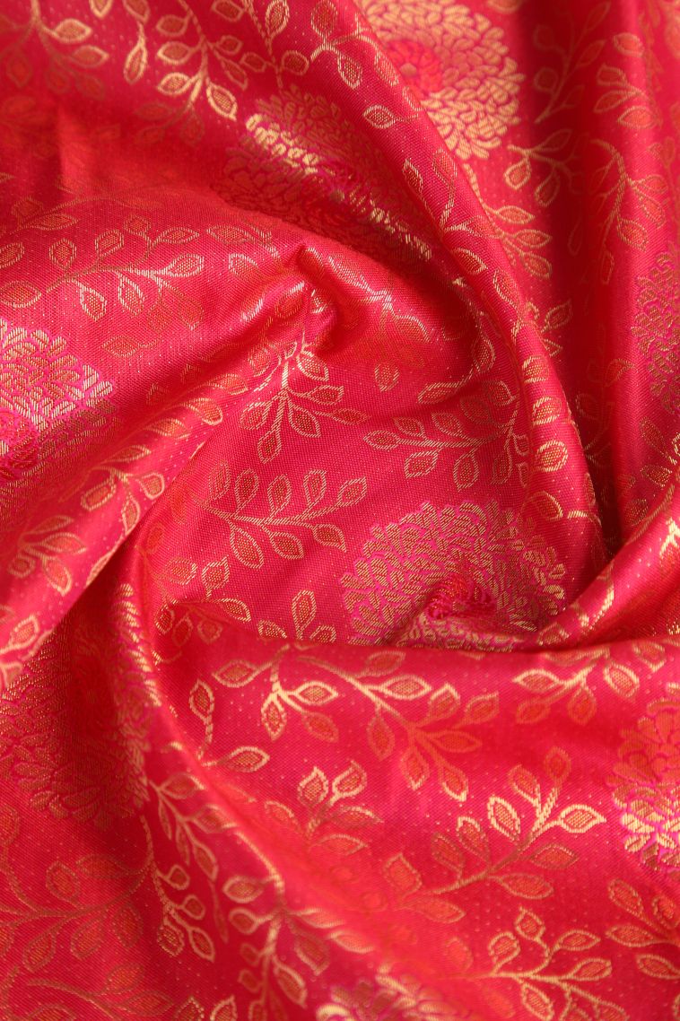 Punch Pink Apoorva Silk Sarees with Copper Zari Floral Patterns view 4