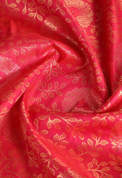 Punch Pink Apoorva Silk Sarees with Copper Zari Floral Patterns