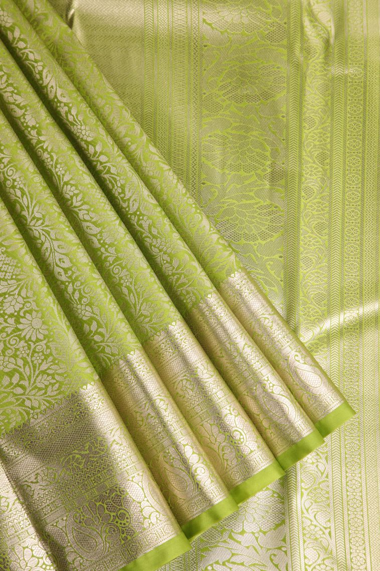Olive Green Apoorva Silk Sarees Gold Zari with Leaf Pattern
