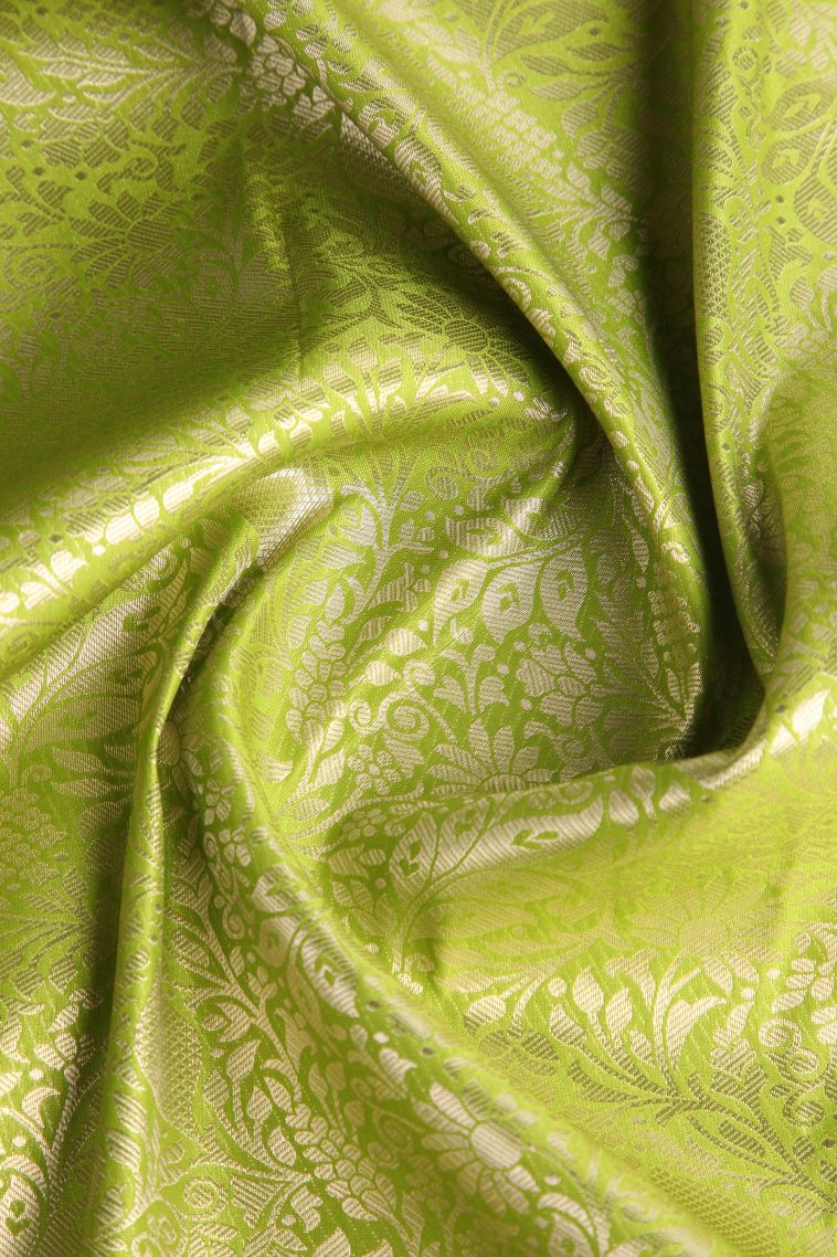 Olive Green Apoorva Silk Sarees Gold Zari with Leaf Pattern view 4