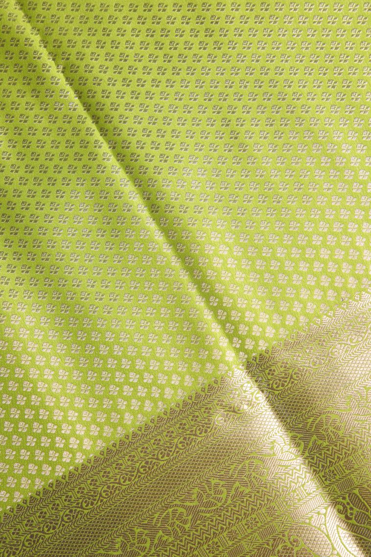 Olive Green Apoorva Silk Sarees Gold Zari with Leaf Pattern view 3