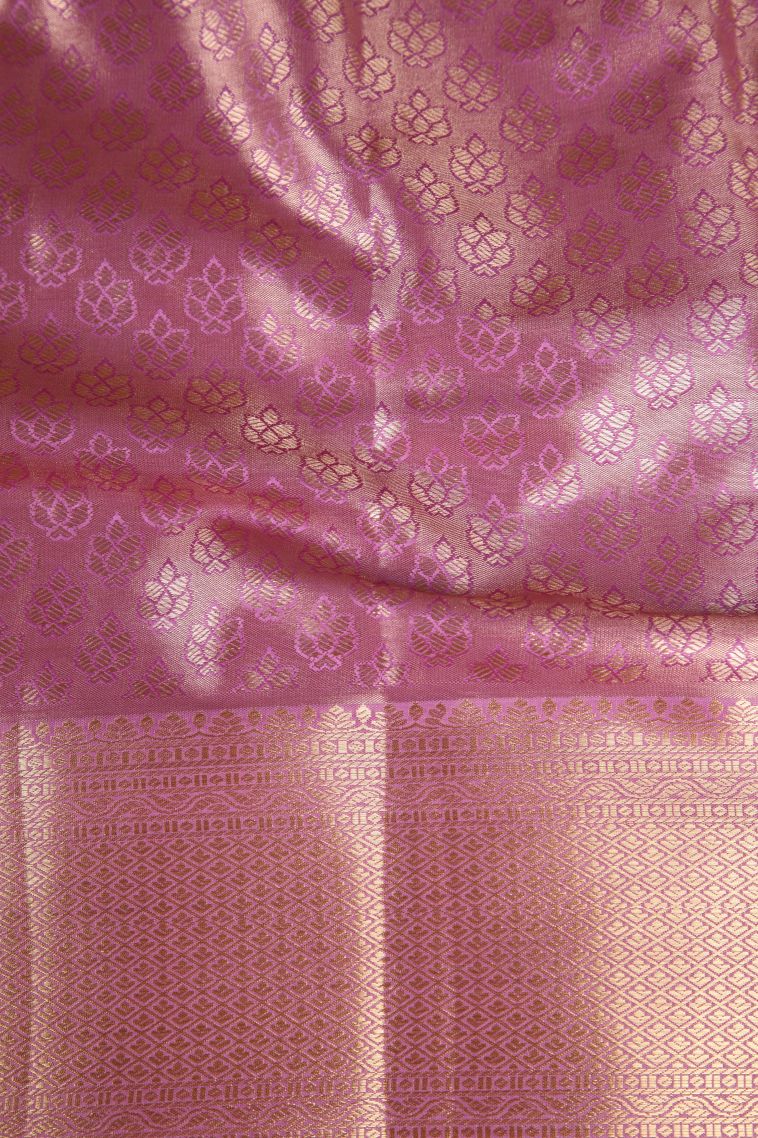 Pistachio Green Apoorva Silk Sarees Gold Zari with Floral Patterns view 3