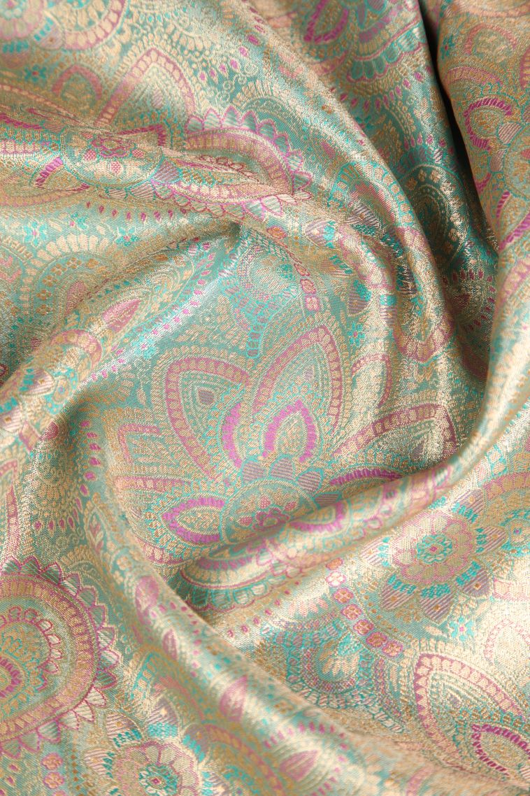 Pistachio Green Apoorva Silk Sarees Gold Zari with Floral Patterns view 4