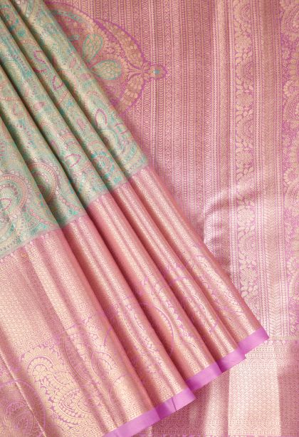 Pistachio Green Apoorva Silk Sarees Gold Zari with Floral Patterns
