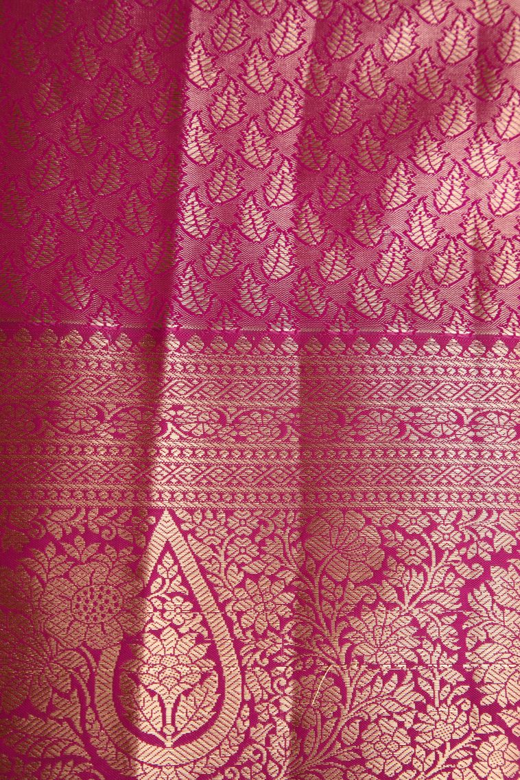 Lime Green Apoorva Silk Sarees with Copper Zari Floral Patterns view 3