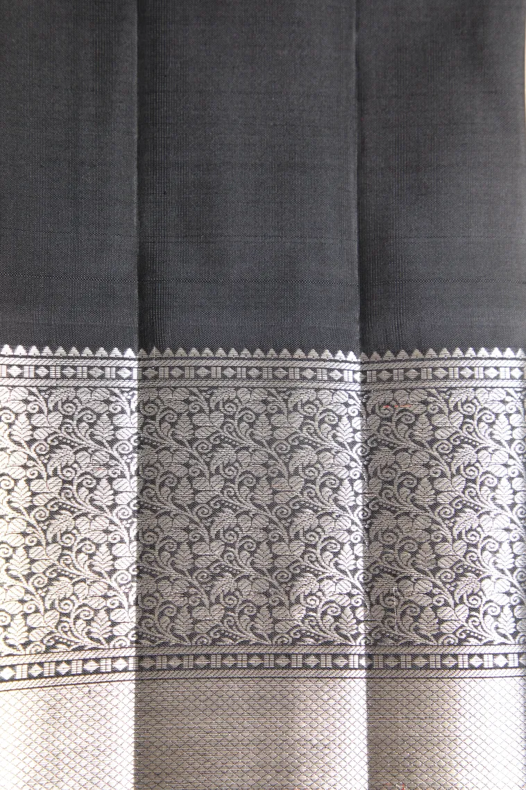 Cotton White Kanchipuram Silk Sarees with Silver Zari Checks view 3