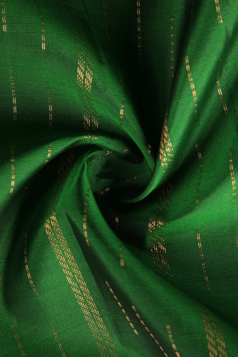 Bottle Green Soft Silk Saree with Copper Zari Stripes view 4