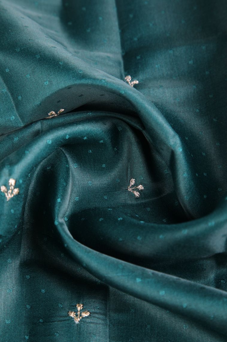 Ocean Blue Raw Silk Sarees Without Zari with Floral Puttas Embroidary view 4