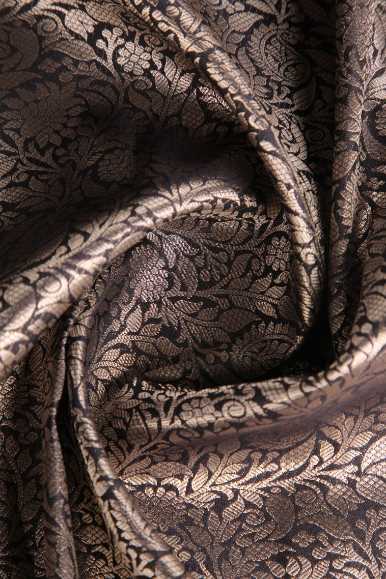 Eel Black Apoorva Silk Sarees Gold Zari with Floral Patterns view 4