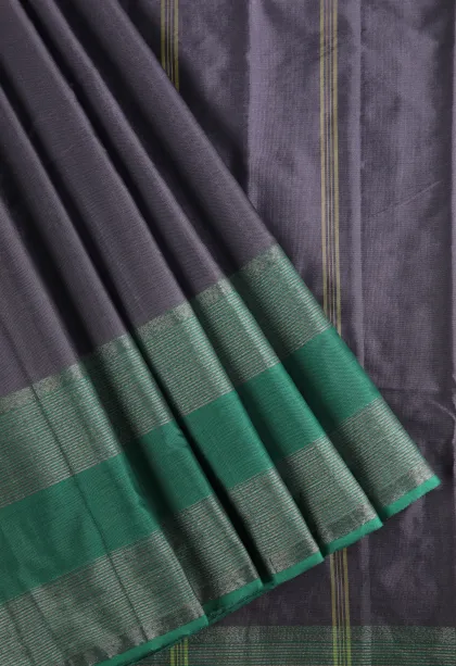 Heather Purple Arani Silk Sarees with Silver Zari Plain