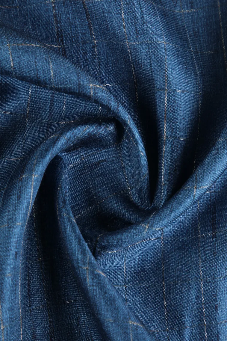 Cerulean Blue Raw Silk Sarees Without Zari With Checks view 4