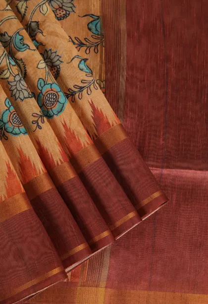 Gold Tussar Saree with Gold Zari Floral Patterns