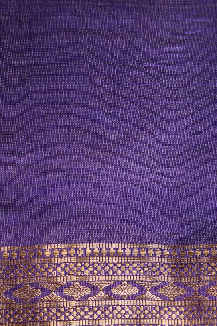 Mauve Purple Semi Raw Silk Printed Gold Zari with Leaf Pattern view 3