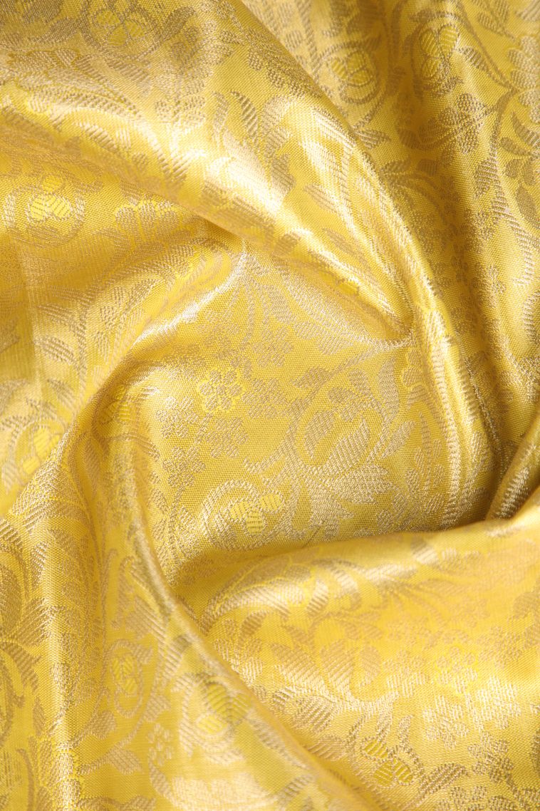 Lemon Yellow Apoorva Silk Sarees with Copper Zari Floral Patterns view 4
