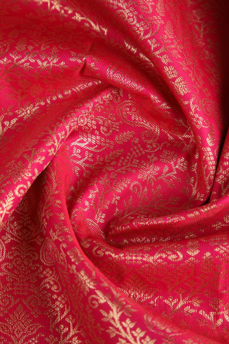 Punch Pink Apoorva Silk Sarees with Copper Zari Floral Patterns view 4