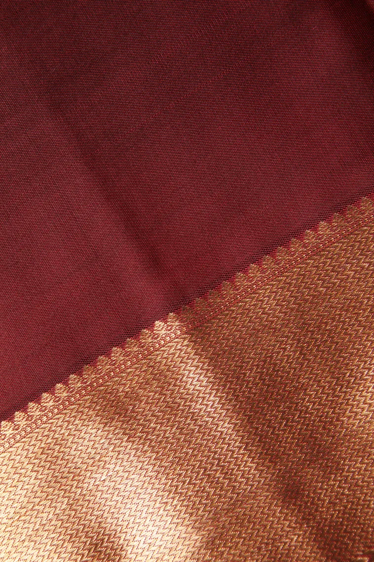 Berry Red Kanchipuram Silk Sarees with Gold Zari Floral Patterns view 3