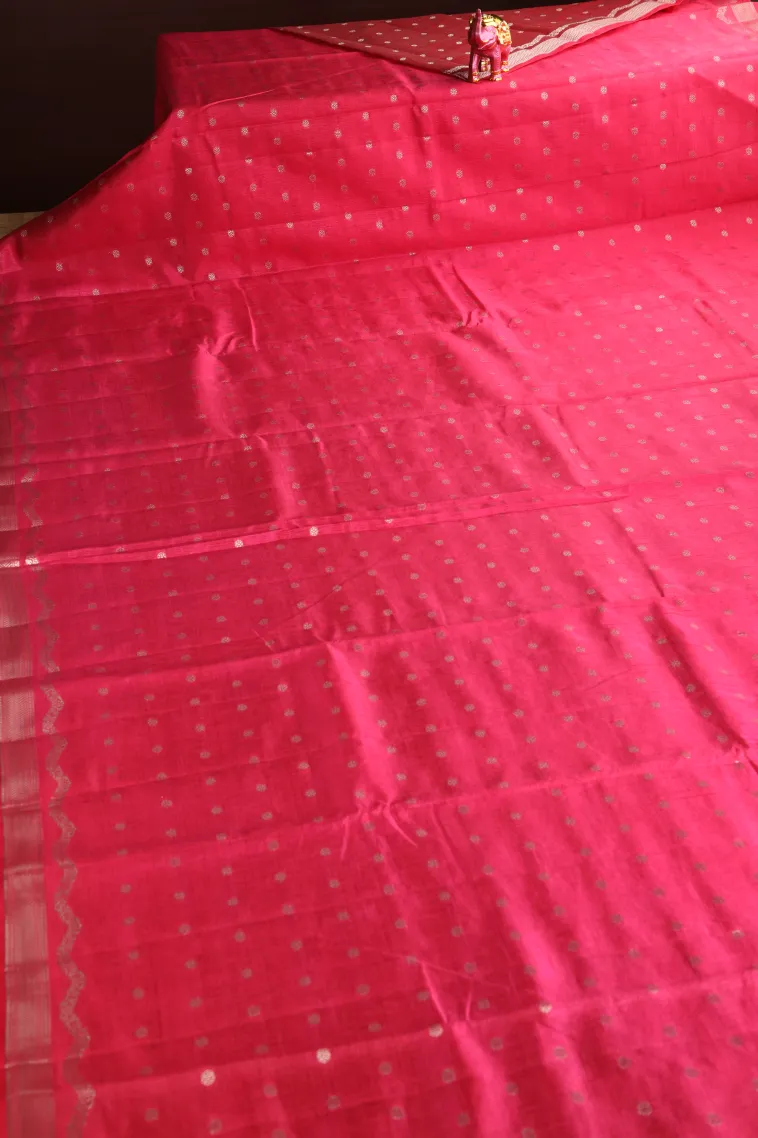 Punch Pink Raw Silk Sarees with Antic Zari Puttas view 2